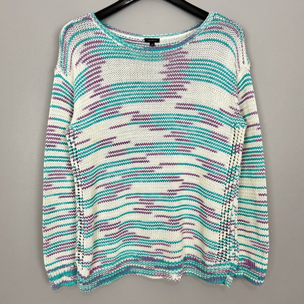 Talbots Colorful Shaker Knit Sweater Women’s Size M Scoop Neck Pullover Cozy